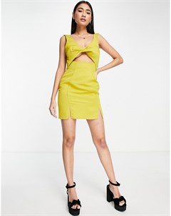 Структурированное платье мини цвета с перекрученным дизайном спереди оливкового цвета Asos design