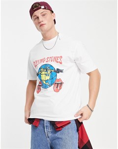 Oversized футболка цвета экрю с принтом Rolling Stones Topman