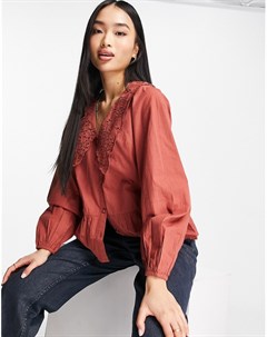 Рыжая блузка с воротником с вышивкой бродери Influence