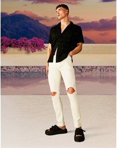 Белые джинсы скинни с рваными коленями Asos design