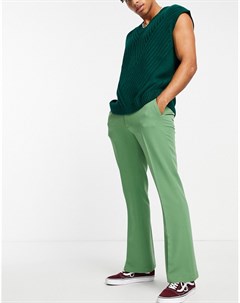 Строгие брюки клеш приглушенного зеленого цвета Asos design
