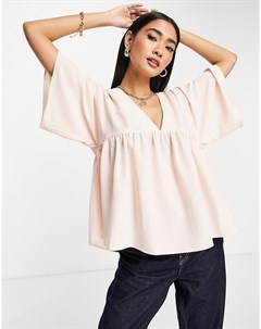 Розовая свободная блуза с V образным вырезом Asos design