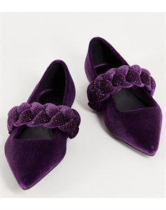 Бархатные балетки фиолетового цвета с острым носком и плетеным ремешком Wide Fit Asos design