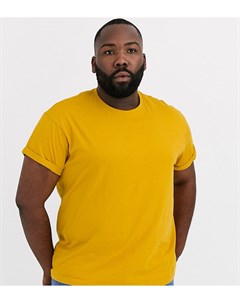 Желтая футболка с отворотами на рукавах Plus New look