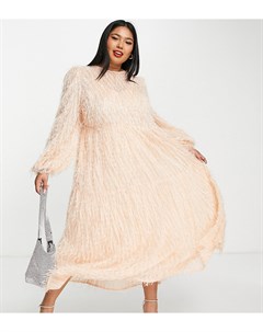 Розовое ярусное платье миди с пушистой фактурой ASOS DESIGN Curve Asos curve