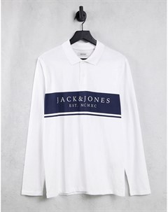 Белая футболка в стиле регби с длинными рукавами и логотипом Jack & jones