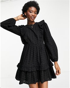 Черное платье мини фасона Облегание и клеш с вышивкой ришелье Miss selfridge