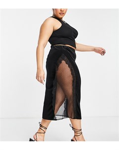 Черная бархатная юбка миди с кружевными вставками Curve Asos design