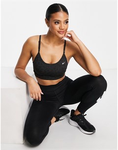 Черный бюстгальтер с блестками и леопардовым принтом Dri FIT Indy Nike training