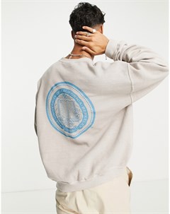 Oversized свитшот выбеленного серого цвета с принтом Berkeley Topman