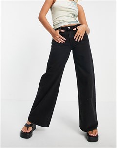 Черные выбеленные широкие джинсы с низкой талией из смесового органического хлопка Ray Weekday