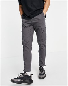 Зауженные брюки карго темно серого цвета с пуговицами моржовый клык Asos design