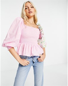Розовая присборенная блузка из материала добби Miss selfridge