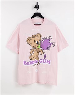 Розовая футболка с принтом жевательной резинки Bershka