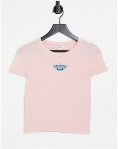 Розовая футболка из органического хлопка с принтом бабочки в стиле 90 х Molly Monki