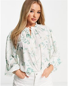 Белая oversized блузка с цветочным принтом объемными рукавами и завязкой от комплекта x Stacey Solom In the style