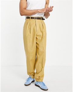 Узкие строгие брюки горчичного цвета из льна с завышенной талией Asos design