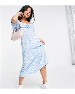Голубое платье миди с вырезом сердечком и цветочным узором New look petite