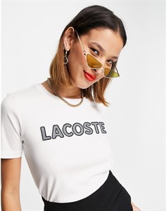 Белая футболка с текстовым логотипом Lacoste