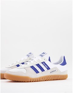 Белые кроссовки с синей отделкой и резиновой подошвой Indoor Comp Adidas originals