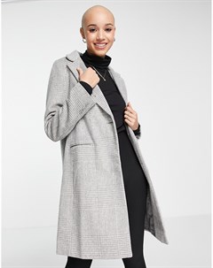 Пальто в клетку классического кроя из серого твила New look