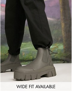 Ботинки челси на толстой подошве из искусственной кожи темно серого цвета Asos design