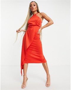 Красное платье миди с вырезом борцовкой открытой спиной и драпировкой Asos design