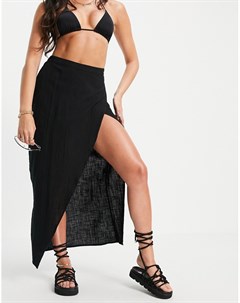 Фактурная пляжная юбка макси черного цвета с разрезами спереди Asos design