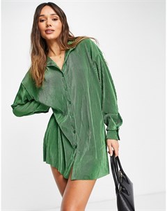 Зеленое плиссированное платье рубашка Asos design