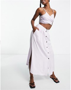 Сиреневая юбка миди на пуговицах с глубокими карманами Asos design