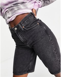 Удлиненные джинсовые шорты выбеленного черного цвета Topshop