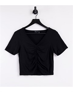 Черная укороченная футболка с V образным вырезом и сборками спереди ASOS DESIGN Tall Asos tall