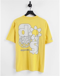 Желтая свободная футболка из плотной ткани с графическим принтом на спине ASOS Daysocial Asos design