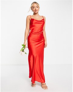 Красное атласное платье комбинация со свободным воротом Ax paris