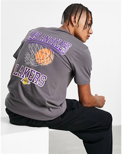 Серая футболка с принтом баскетбольного кольца на спине LA Lakers New era
