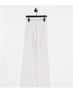 Светло бежевые льняные брюки с широкими штанинами в винтажном стиле Petite Stradivarius