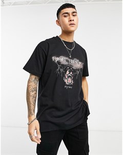 Черная футболка в стиле oversized с принтом с лающей собакой Night addict