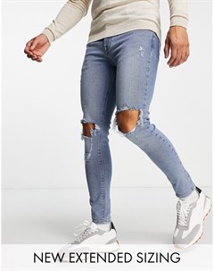 Эластичные супероблегающие джинсы выбеленного синего цвета со рваными коленями и потертостями Asos design
