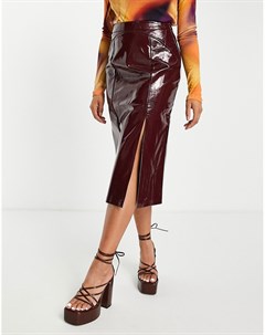 Бордовая юбка миди из искусственной кожи с крокодиловой фактурой Topshop