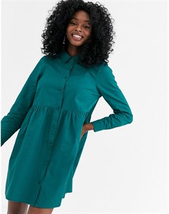 Зеленое хлопковое платье рубашка мини свободного кроя Asos design