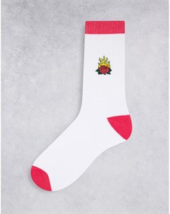 Белые спортивные носки с рисунком цветка и пламени Asos design