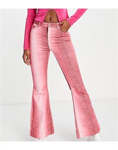 Розовые расклешенные джинсы со змеиным узором Asyou