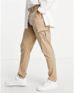Светло бежевые зауженные брюки в строгом стиле с карманом карго Asos design