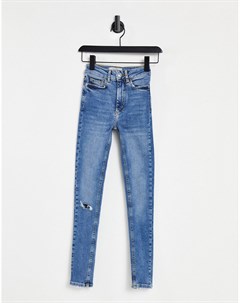 Синие рваные джинсы с классической талией и необработанными краями New look