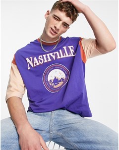 Oversized футболка темно синего цвета в стиле колор блок с принтом Nashville Asos design