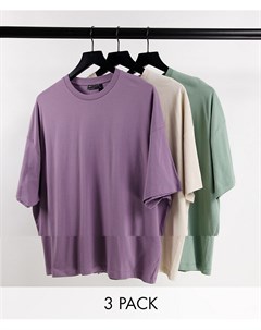 Комплект из 3 oversized футболок из органического хлопка разных цветов Asos design