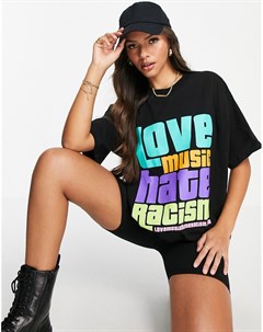 Черная футболка в стиле унисекс Love Music Hate Racism X ASOS Crooked tongues