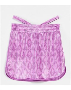 Фиолетовая велюровая мини юбка с монограммой и завязкой на бедрах от комплекта Asyou