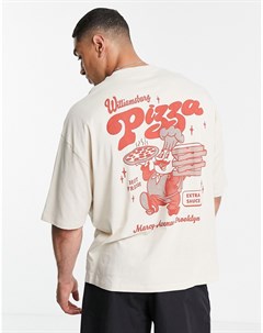Бежевая oversized футболка с принтом пиццы на спине Asos design