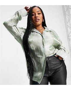 Атласная рубашка шалфейно зеленого цвета от комплекта x Naomi Genes In the style plus